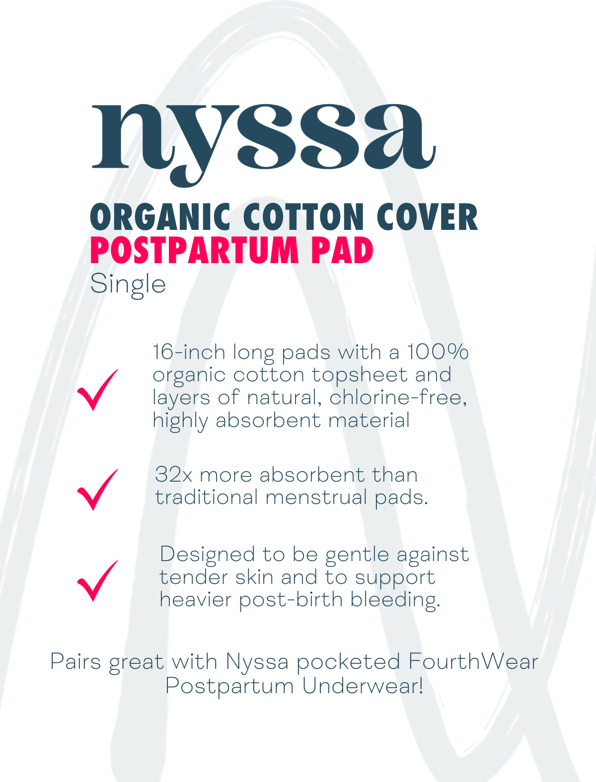 Organic Cotton Extra-Long Postpartum Pads, Single